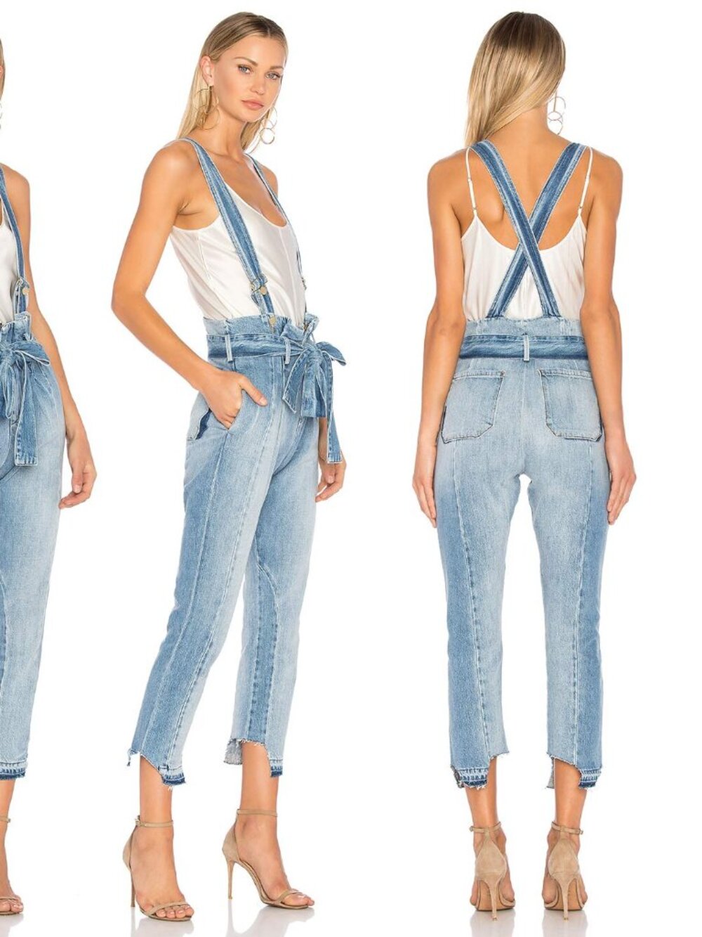 FRAME Denim Cross-Back Overalls Raw Hem Crop Sz 27